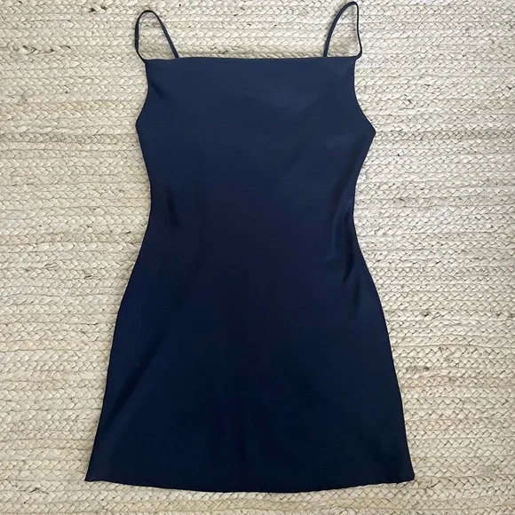 urban outfitters navy blue dress Kimchi Blue Cora Lace Trim Asymmetrical Midi Dress